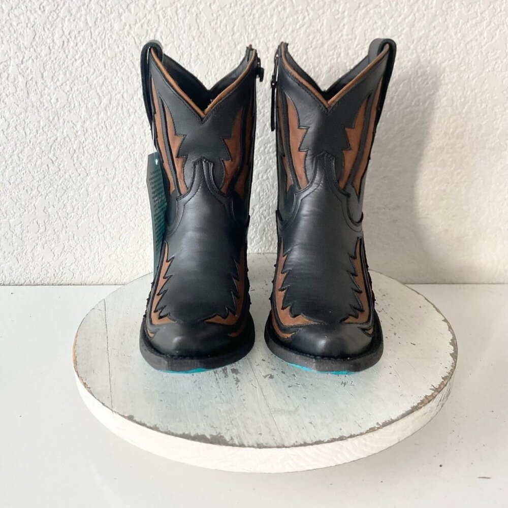 Lane WALK THE LINE Womens Cowboy Bootie 7 Black Brown Cowgirl Short Ankle Boot - Picture 5 of 11